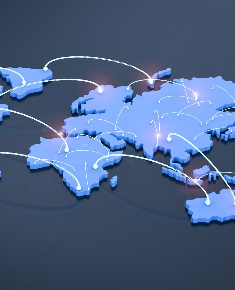 Mapa que representa las conexiones comerciales entre Argelia, Túnez, Dubái y Europa — Zenira Trade